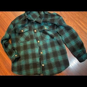 GREEN FLANNEL PLAID JACKET SHIRT BLOUSE FALL WINTE